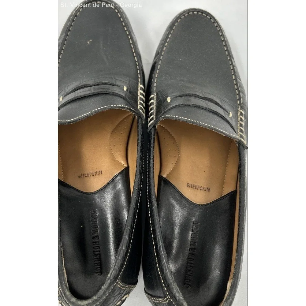 Johnston & Murphy Sheepskin Leather Black Solid Loafer Dress Shoe Men 13